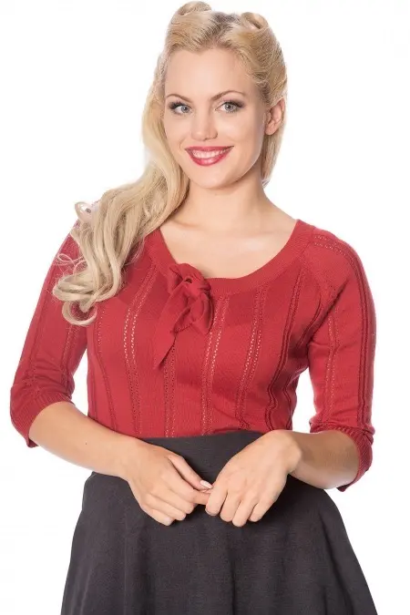 Feinstrick- Pulli, Belle Bow Pointelle, Rostrot