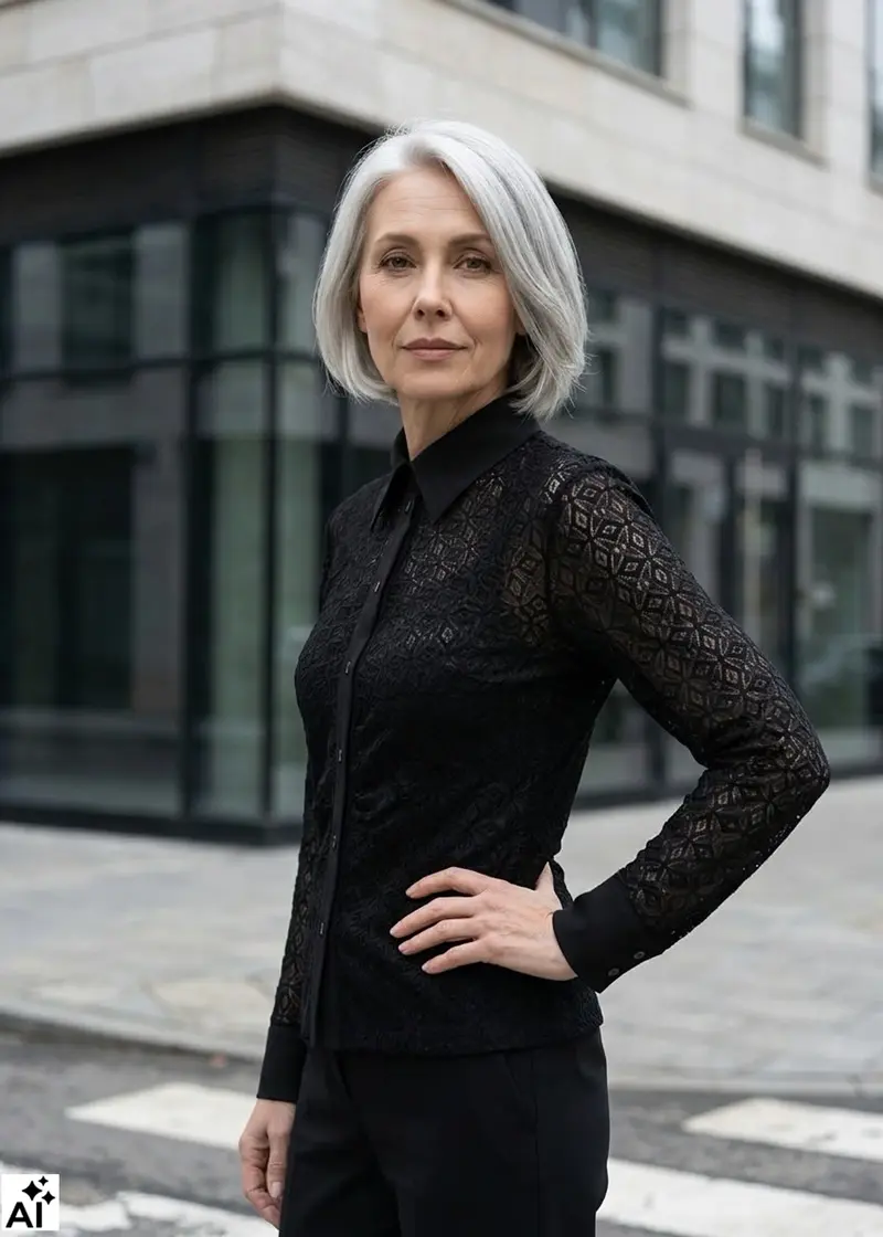HIGH Bluse SATISFY schwarz aus technischer Spitze