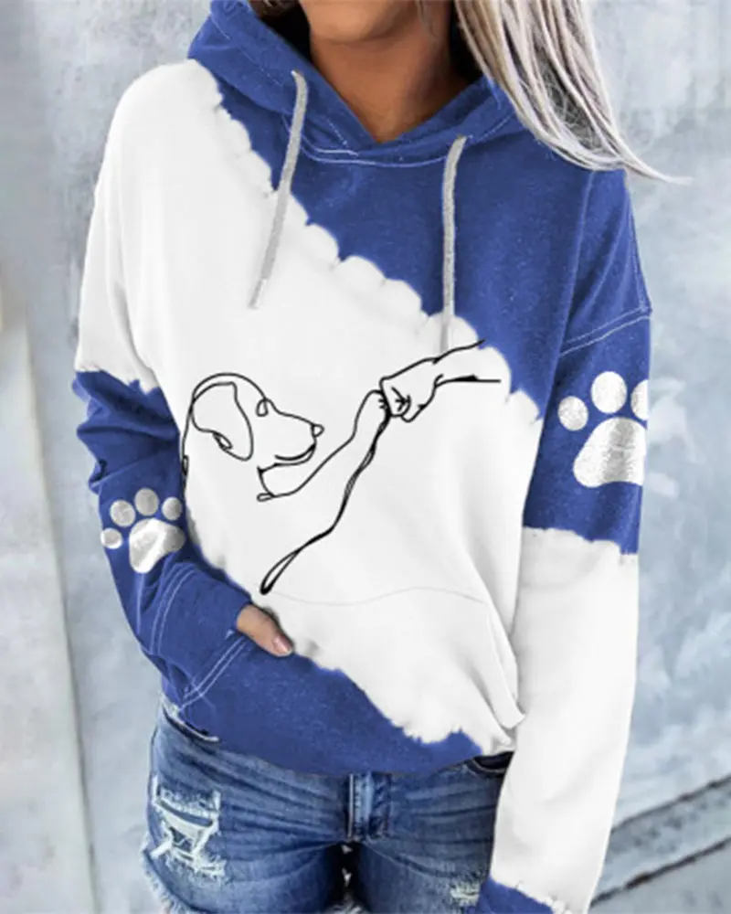 Langärmliger Kapuzenpullover mit Farbblock-Print